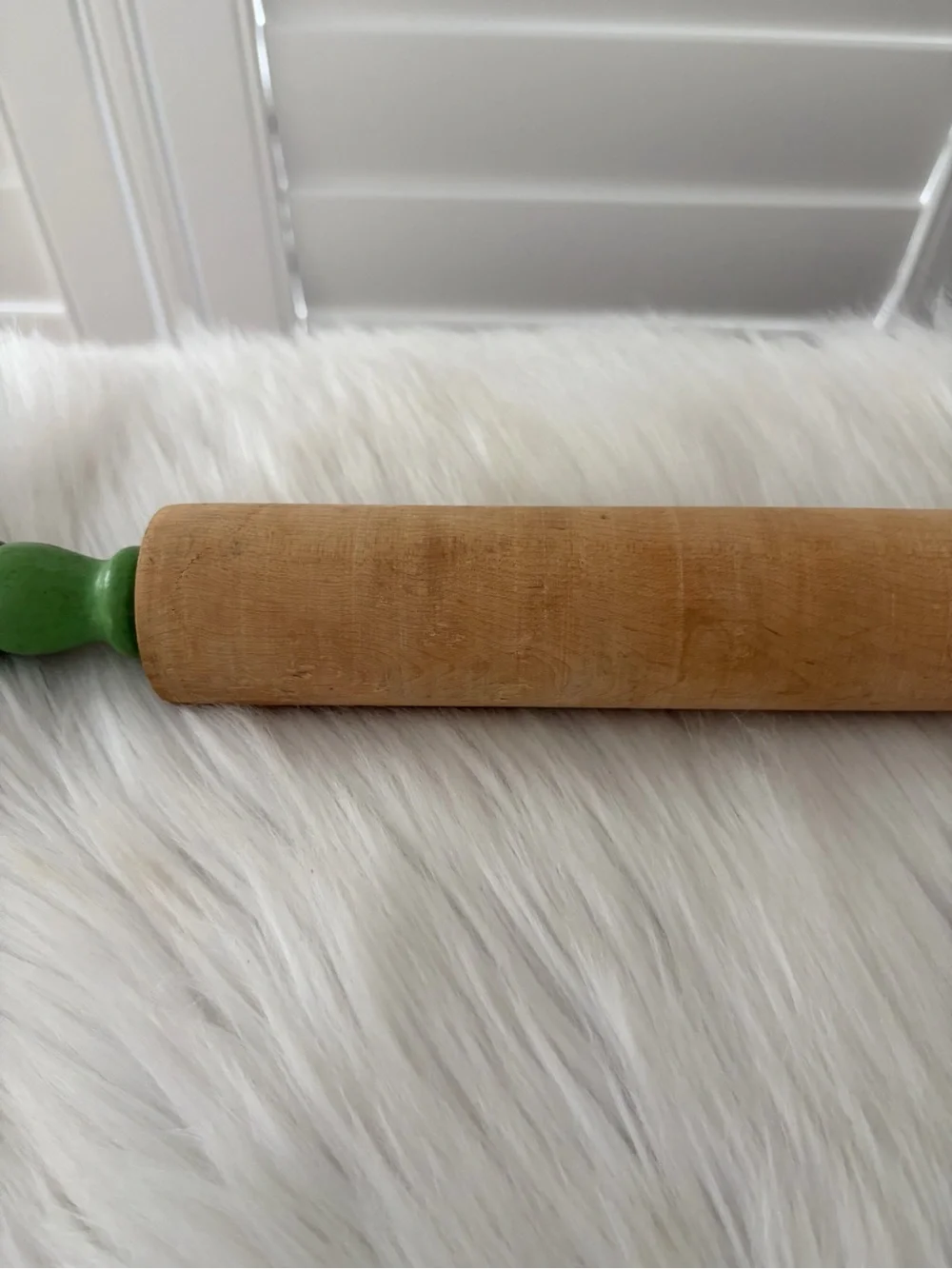 Vintage Wooden Rolling Pin with Green Handles